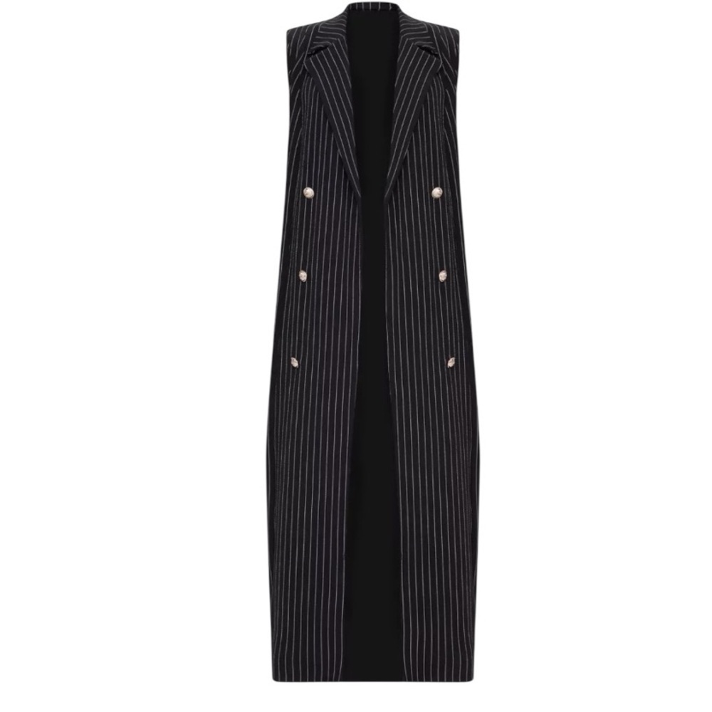 NEW PrettyLittleThing Black and White Pinstripe Vest with Lapel Collar